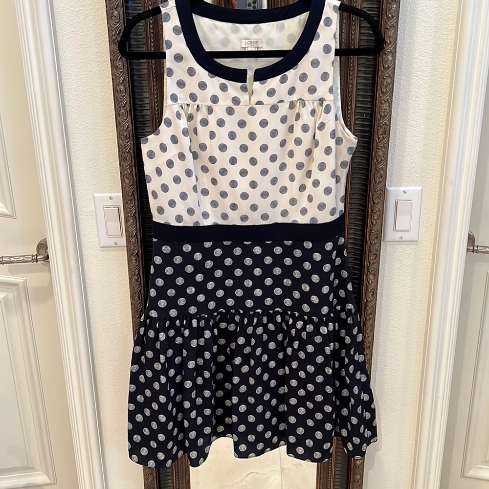 Cream and navy polka dot dress from JCrew